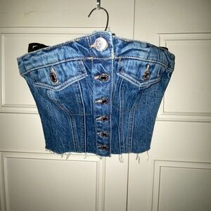 Zara Blue Bustier Crop Top with Buttoned Style